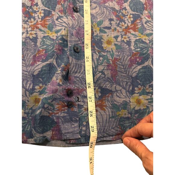 QUIETI Blue Floral Soft SS Cuffed Button Up Men's Shirt 100% Fine Cotton, XL - Picture 4 of 7